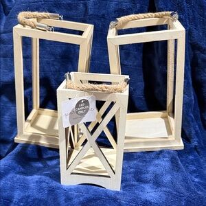 Park Lane Cream Wooden Lanterns with Rope Handles - Set of 3